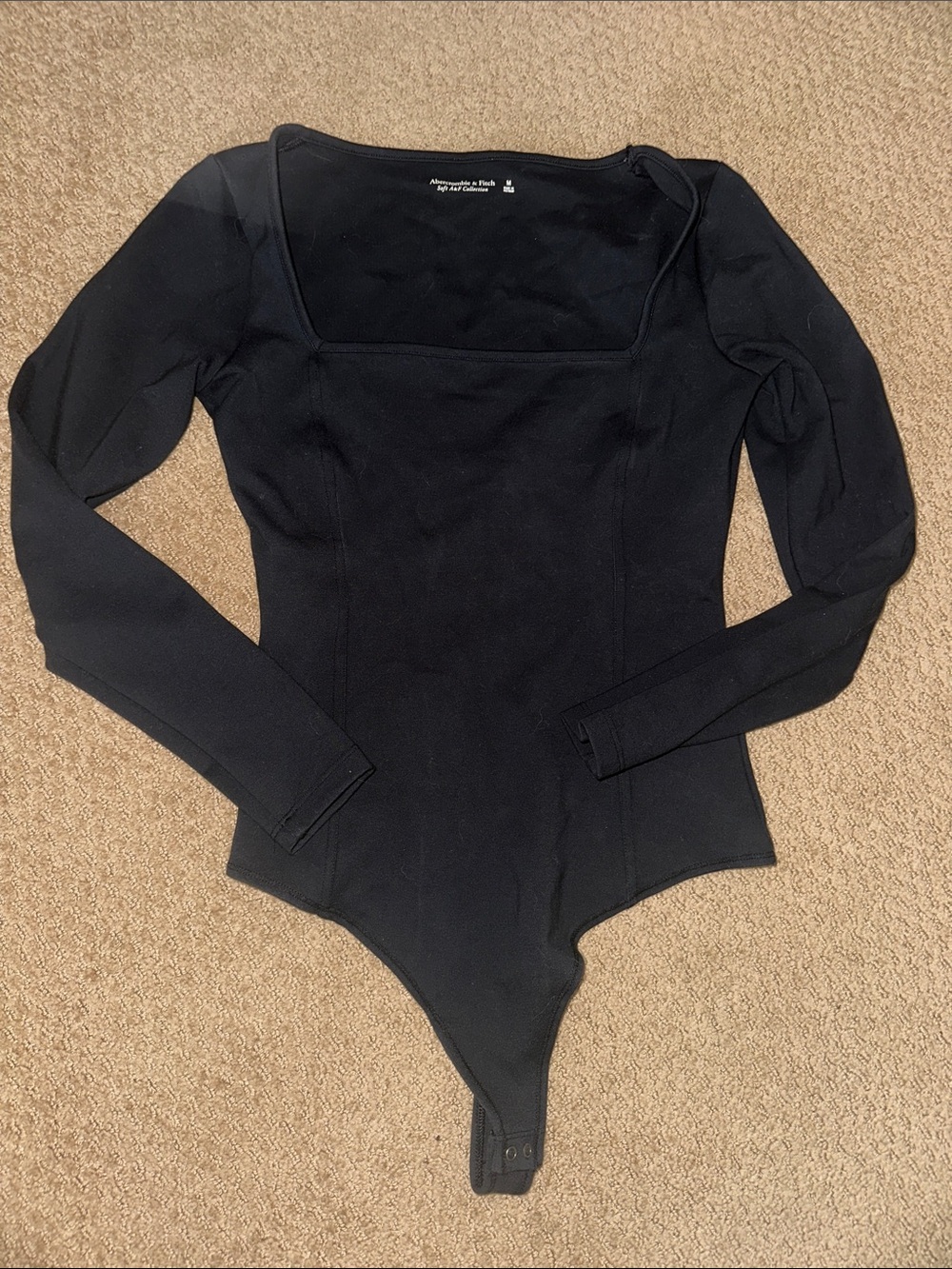 Abercrombie & Fitch Black Long-Sleeve Square-Neck Bodysuit